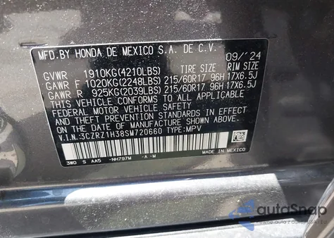 2025 Honda Hr-V 2Wd Lx z USA, uszkodzony, nr VIN 3CZRZ1H38SM720660